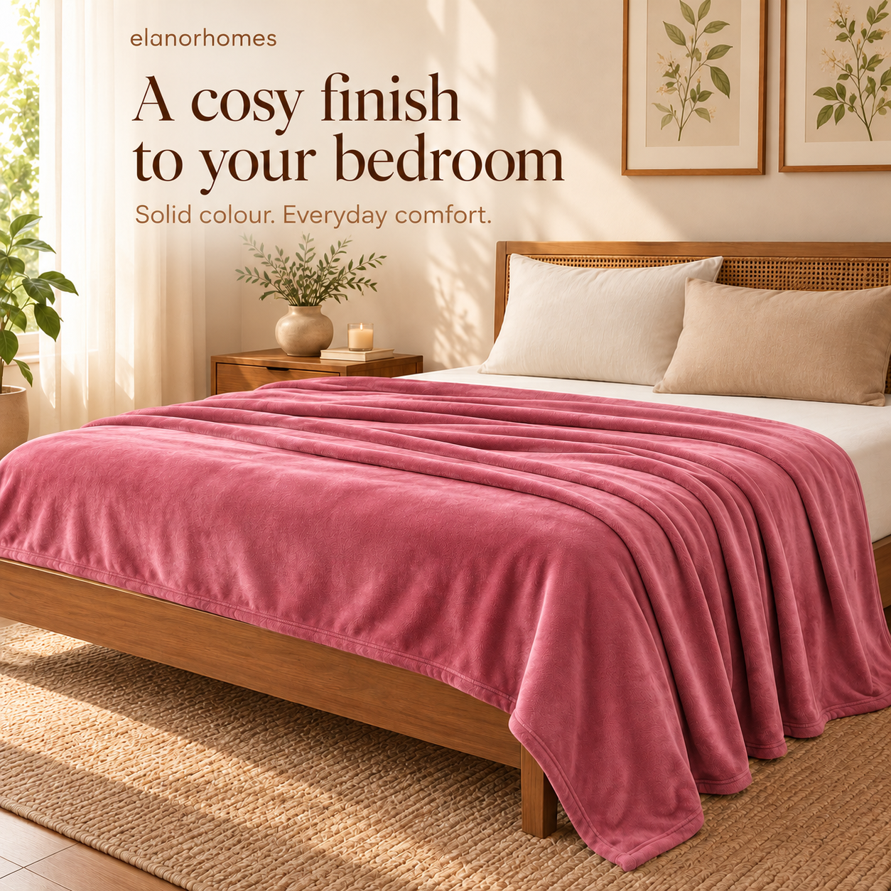 Blush Warm Embrace Flannel Solid Double Blanket, 220 Gsm, Warm Embrace
