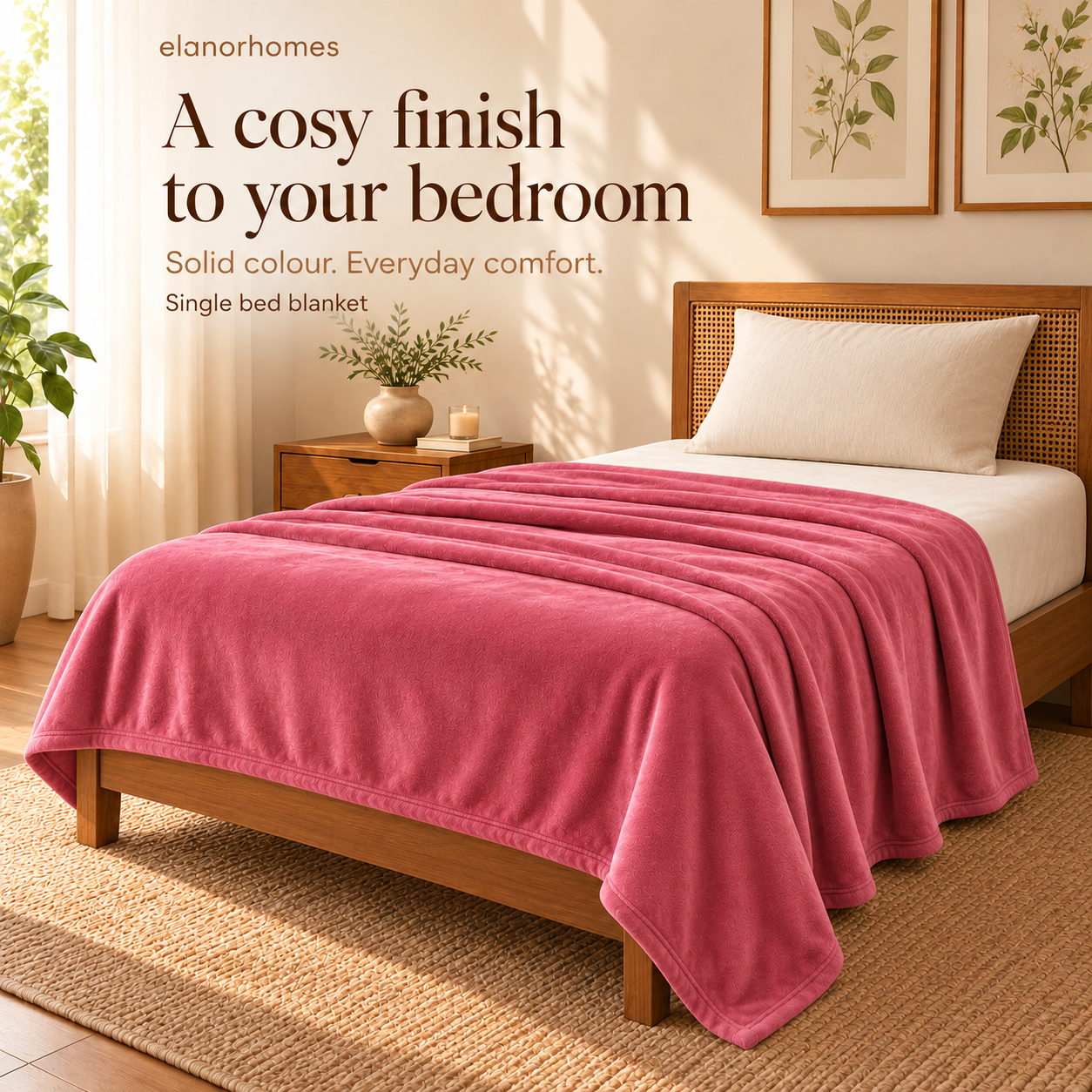 Blush Warm Embrace Flannel Solid Single Blanket, 220 Gsm, Warm Embrace