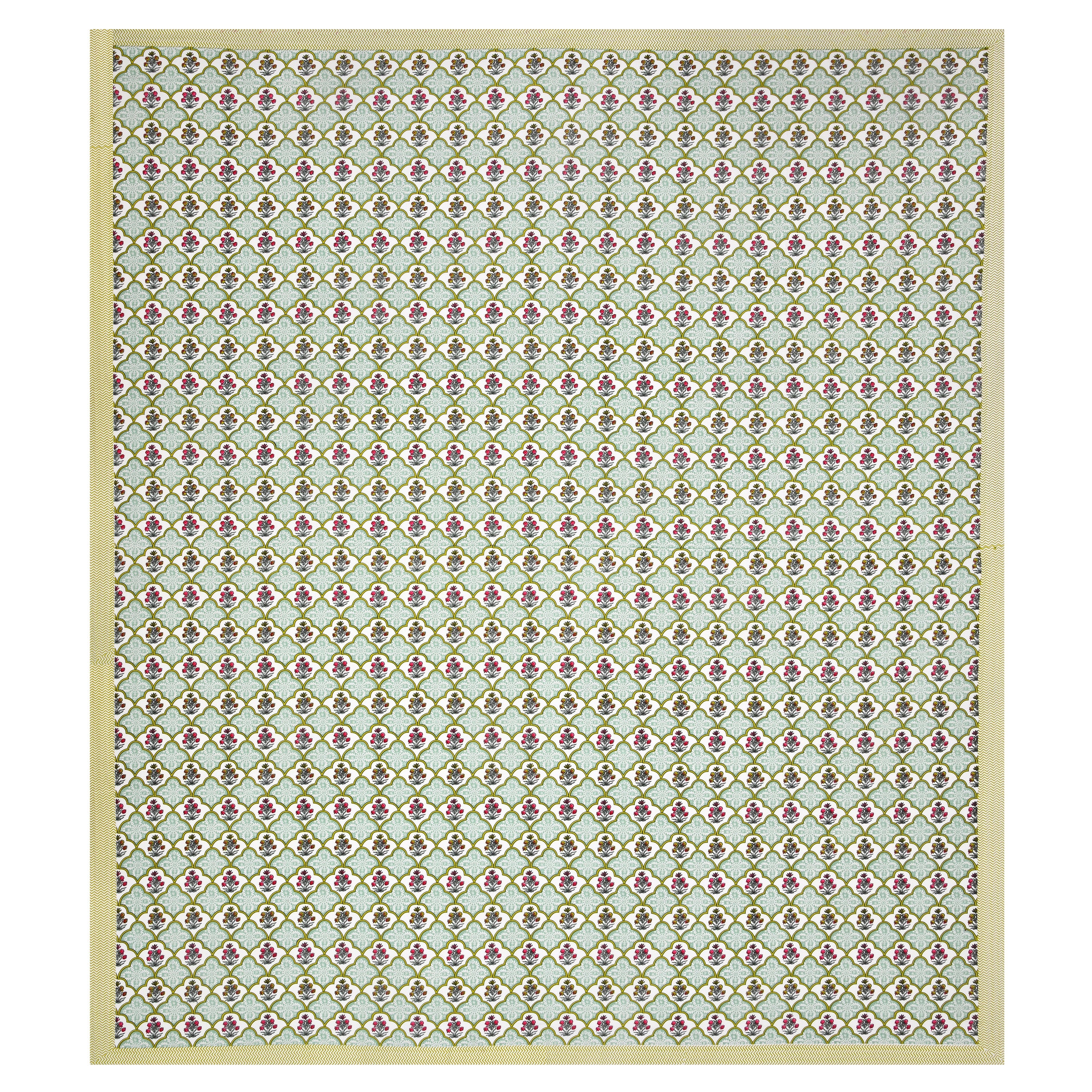 Green Blossom Hand Block Printed Cotton King Bedsheet Set | 90×108 | 240 TC