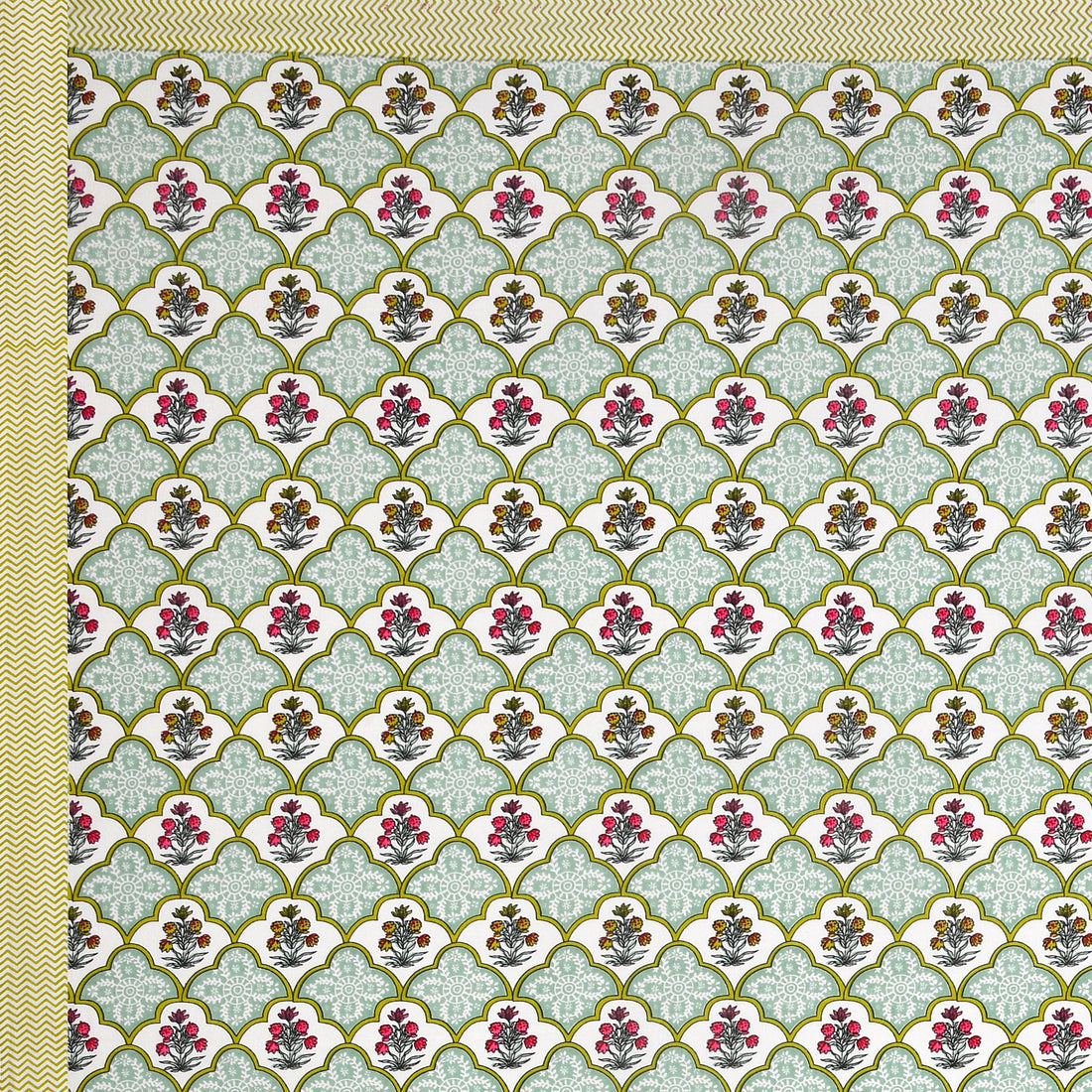 Green Blossom Hand Block Printed Cotton King Bedsheet Set | 90×108 | 240 TC