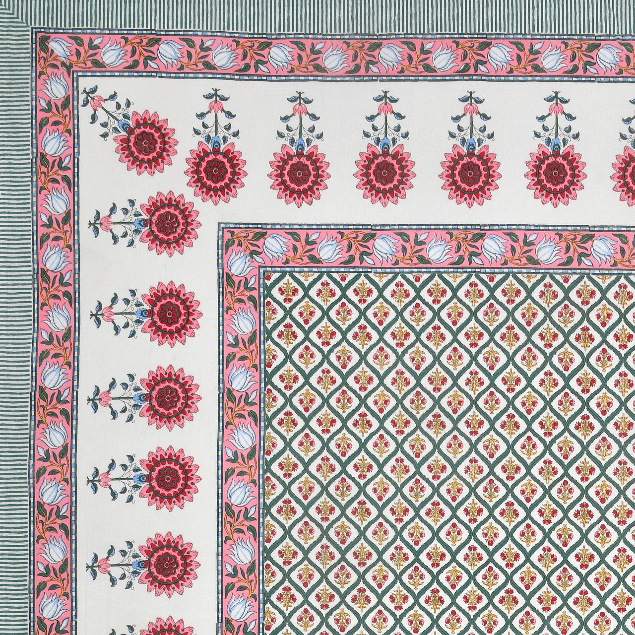 Amber Motif Hand Block Printed Cotton King Bedsheet Set | 90×108 | 240 TC