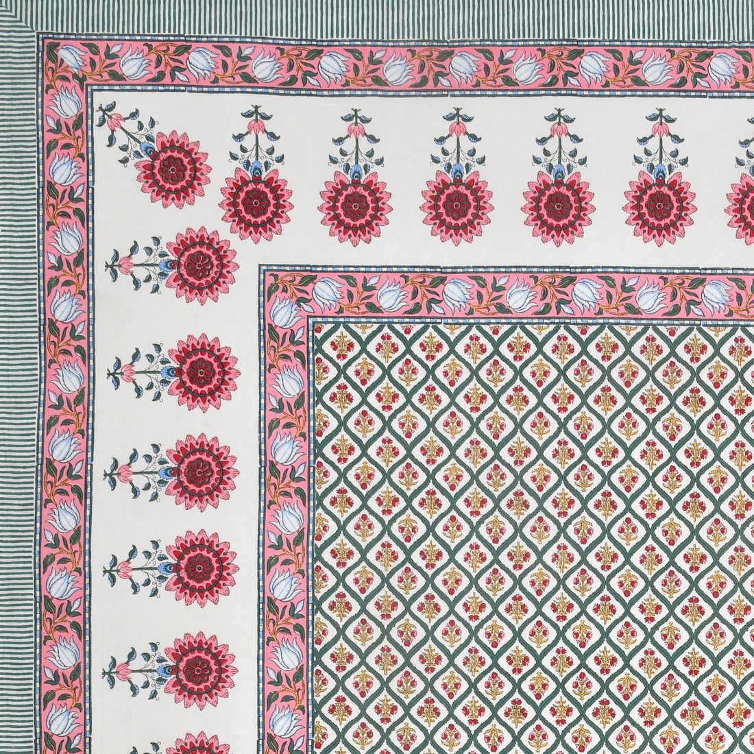 Amber Motif Hand Block Printed Cotton King Bedsheet Set | 90×108 | 240 TC