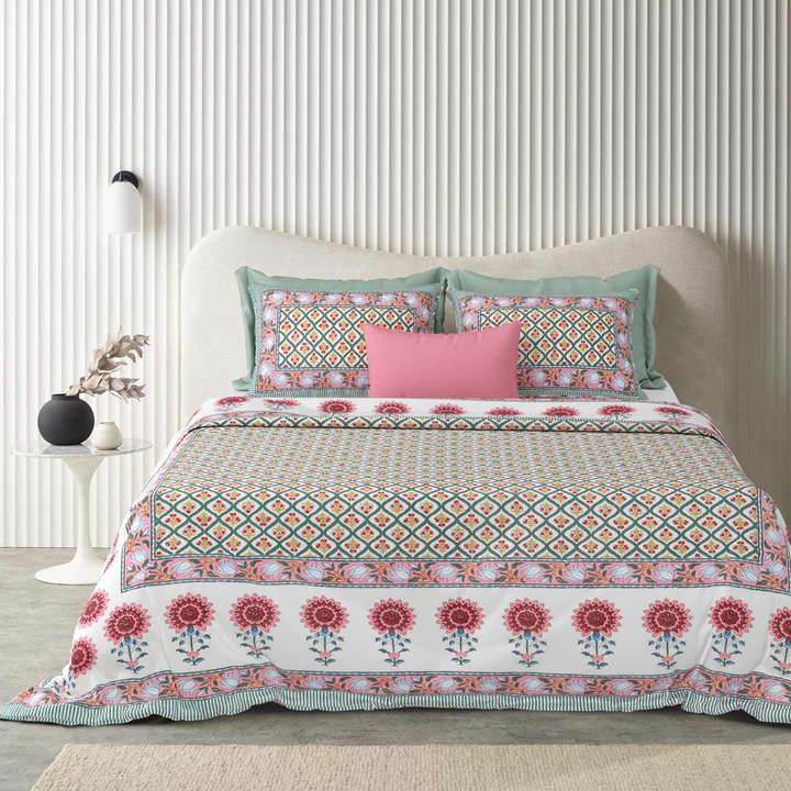 Amber Motif Hand Block Printed Cotton King Bedsheet Set