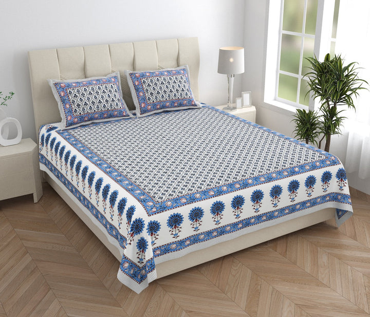 Midnight Motif Hand Block Printed Cotton King Bedsheet Set | 90×108 | 240 TC