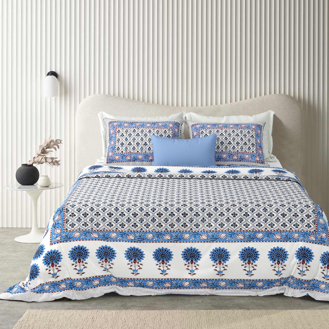 Midnight Motif Hand Block Printed Cotton King Bedsheet Set