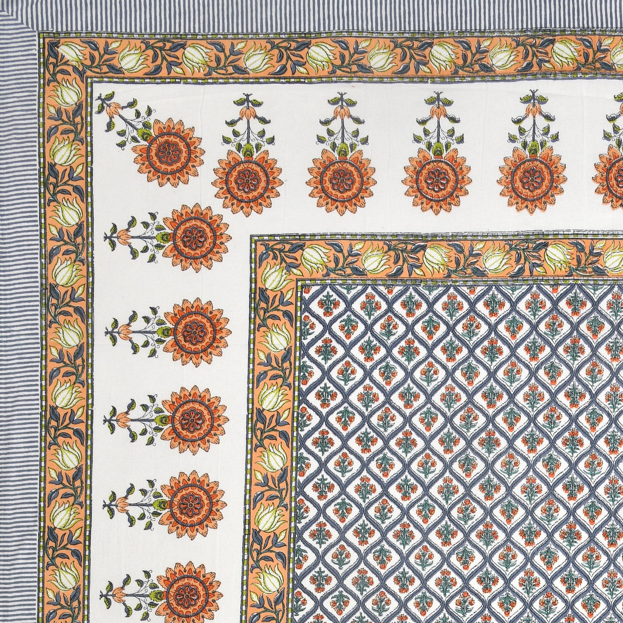 Sunset Motif Hand Block Printed Cotton King Bedsheet Set | 90×108 | 240 TC