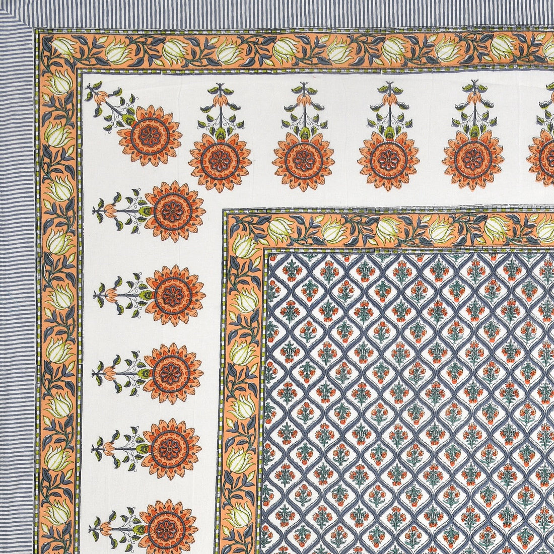 Sunset Motif Hand Block Printed Cotton King Bedsheet Set | 90×108 | 240 TC