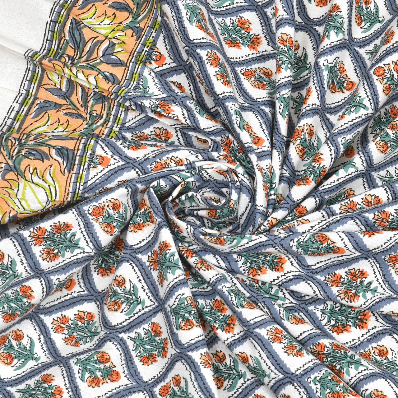 Sunset Motif Hand Block Printed Cotton King Bedsheet Set | 90×108 | 240 TC