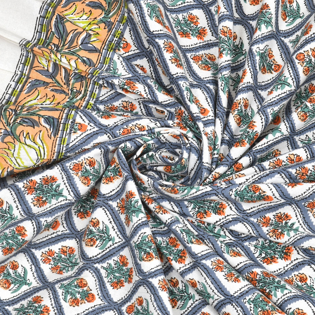 Sunset Motif Hand Block Printed Cotton King Bedsheet Set | 90×108 | 240 TC