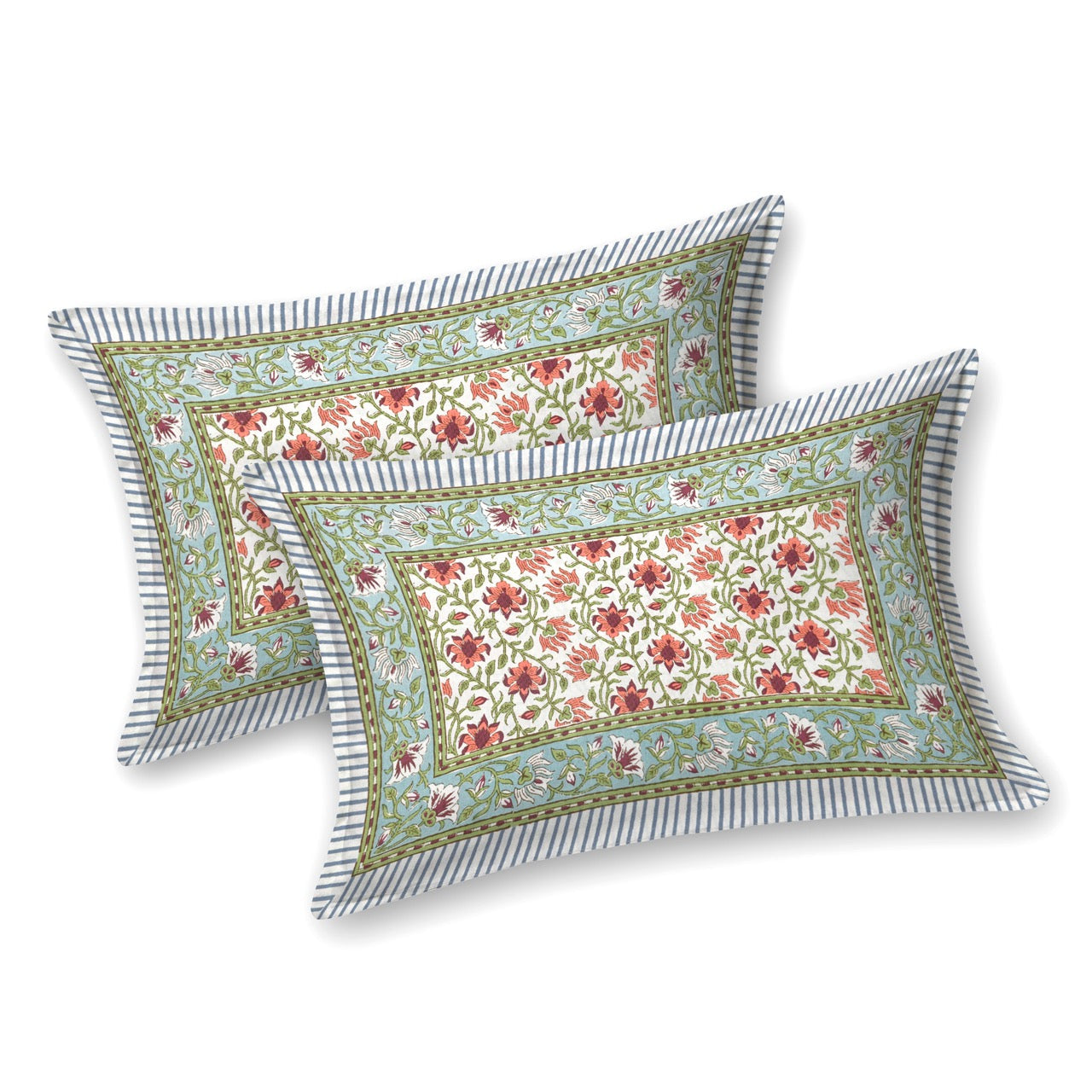 Blush Fern Hand Block Printed Cotton King Bedsheet Set | 90×108 | 240 TC