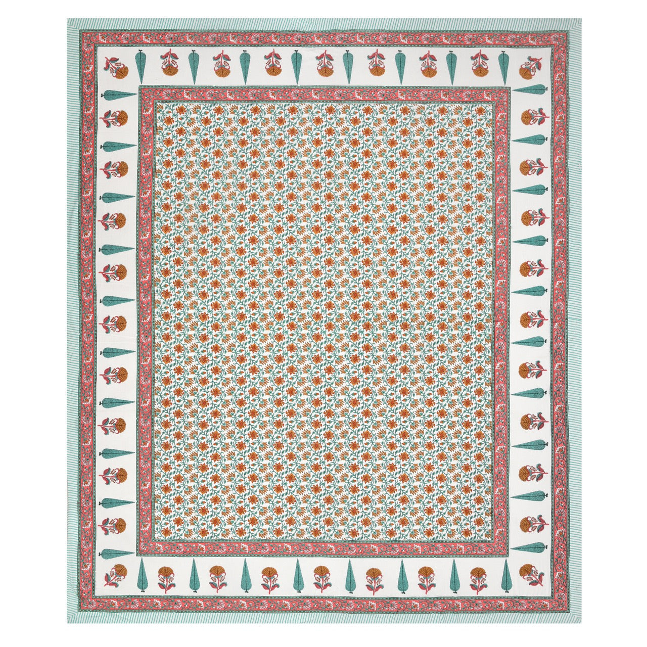 Saffron Fern Hand Block Printed Cotton King Bedsheet Set | 90×108 | 240 TC