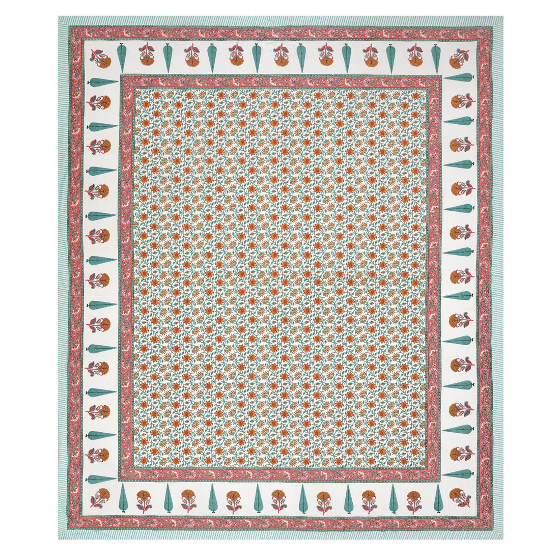 Saffron Fern Hand Block Printed Cotton King Bedsheet Set | 90×108 | 240 TC