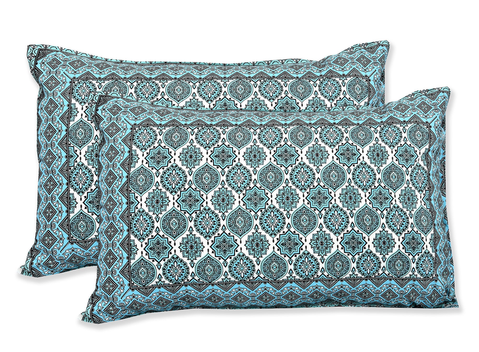 Firozi Chhaon Hand Block Printed Cotton King Bedsheet Set | 90×108 | 240 TC