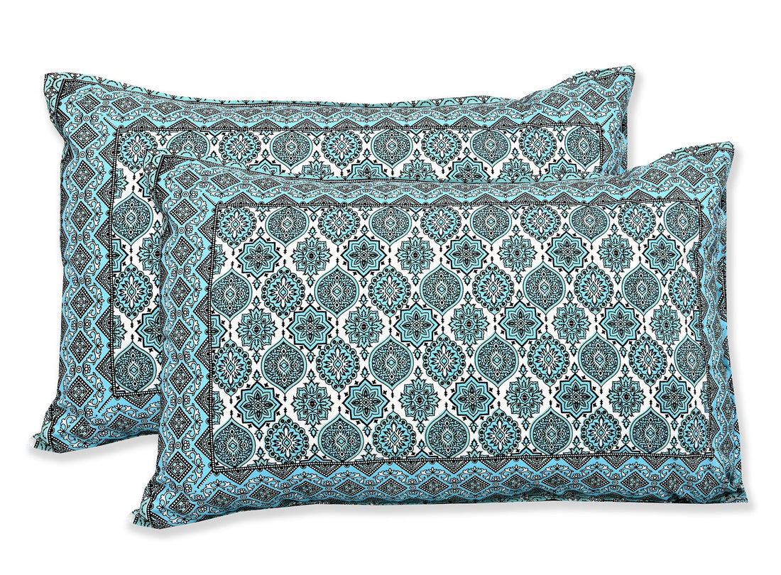 Firozi Chhaon Hand Block Printed Cotton King Bedsheet Set | 90×108 | 240 TC