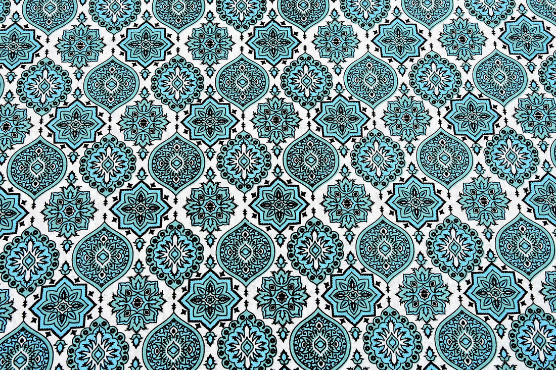Firozi Chhaon Hand Block Printed Cotton King Bedsheet Set | 90×108 | 240 TC