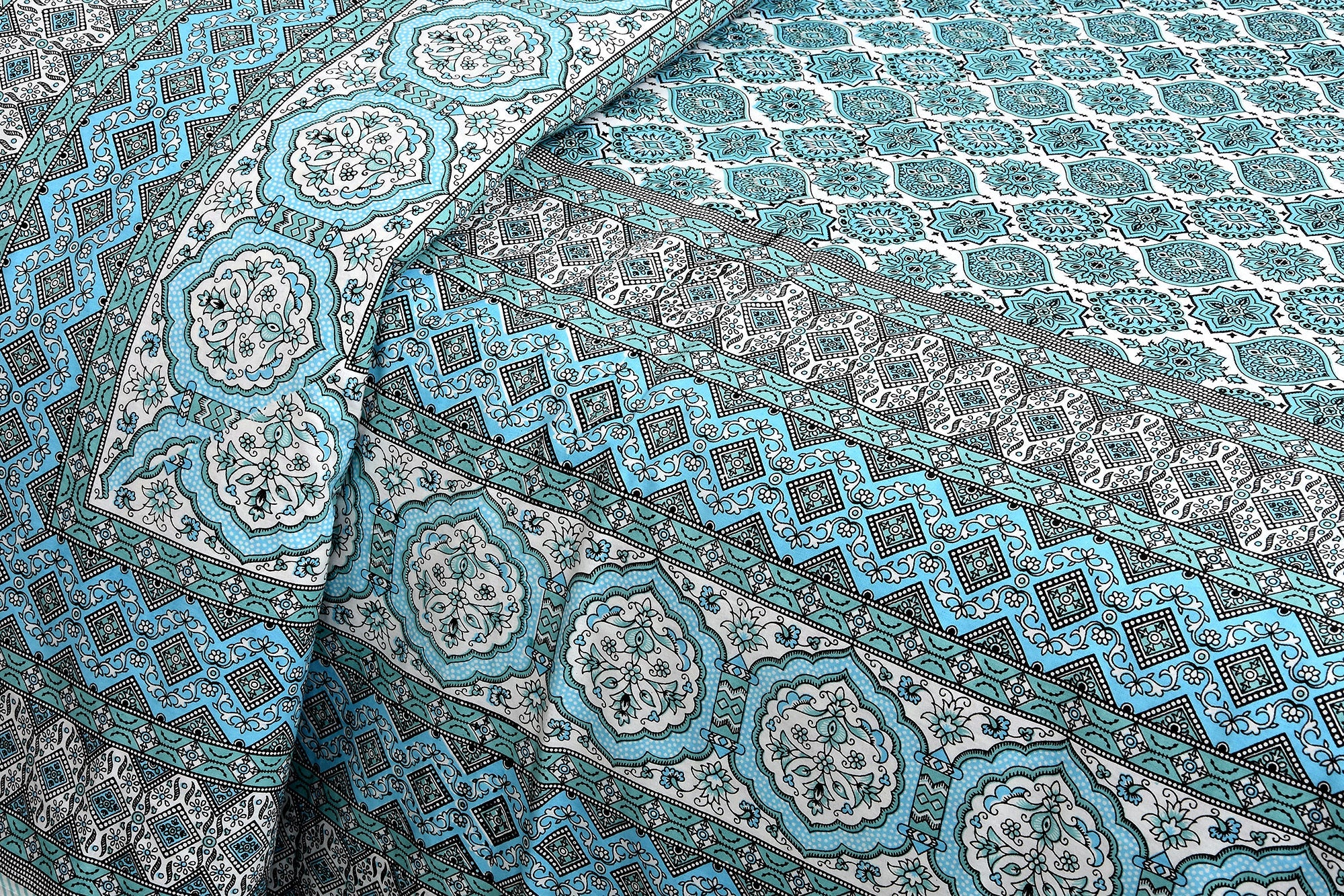 Firozi Chhaon Hand Block Printed Cotton King Bedsheet Set | 90×108 | 240 TC