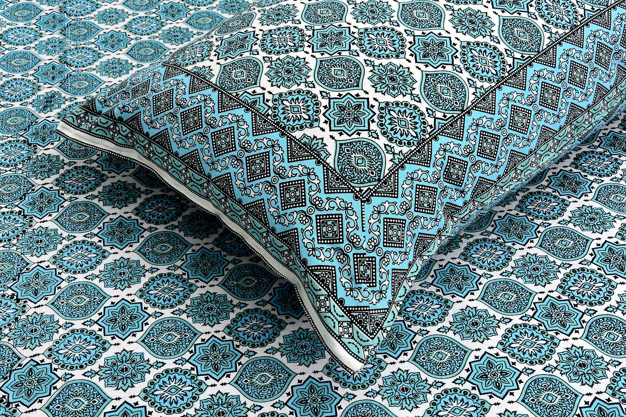 Firozi Chhaon Hand Block Printed Cotton King Bedsheet Set | 90×108 | 240 TC