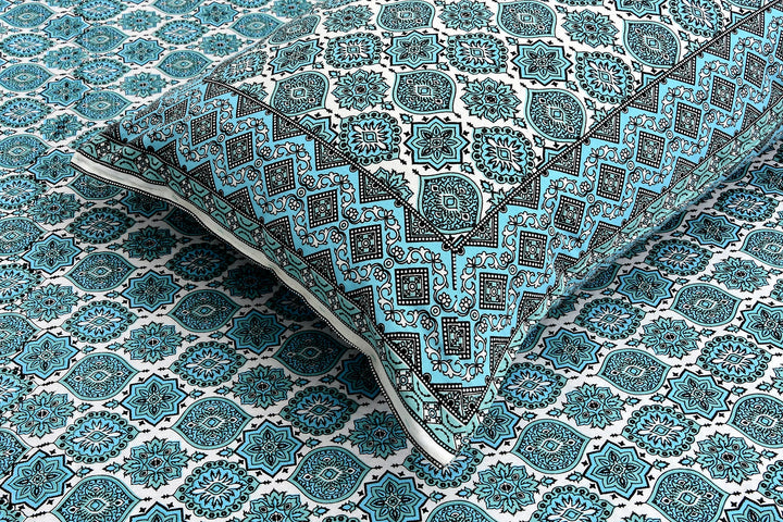 Firozi Chhaon Hand Block Printed Cotton King Bedsheet Set | 90×108 | 240 TC