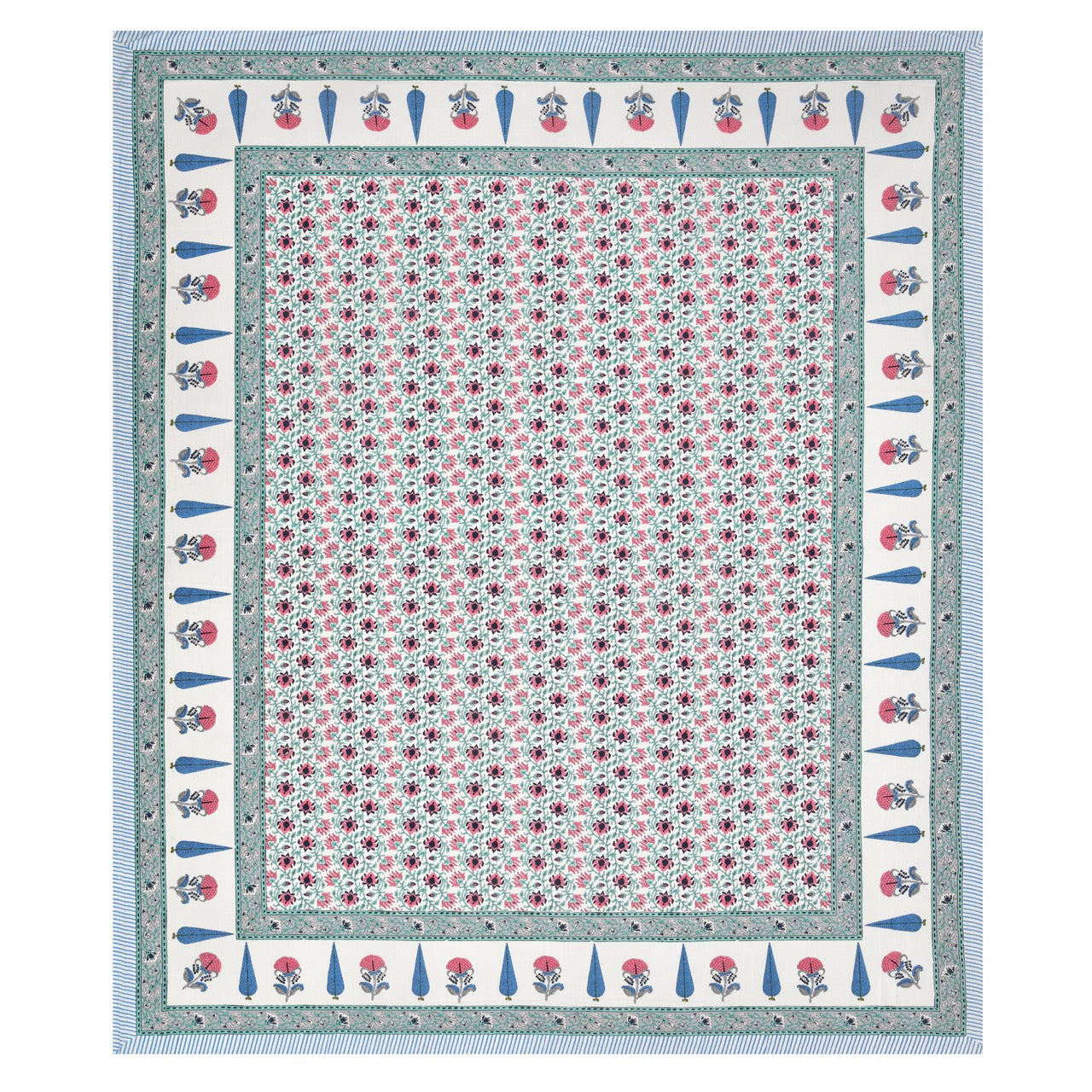 Azure Fern Hand Block Printed Cotton King Bedsheet Set | 90×108 | 240 TC