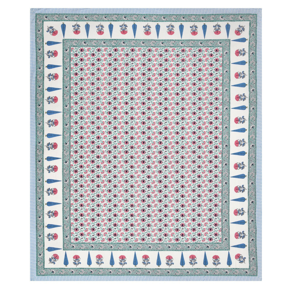 Azure Fern Hand Block Printed Cotton King Bedsheet Set | 90×108 | 240 TC