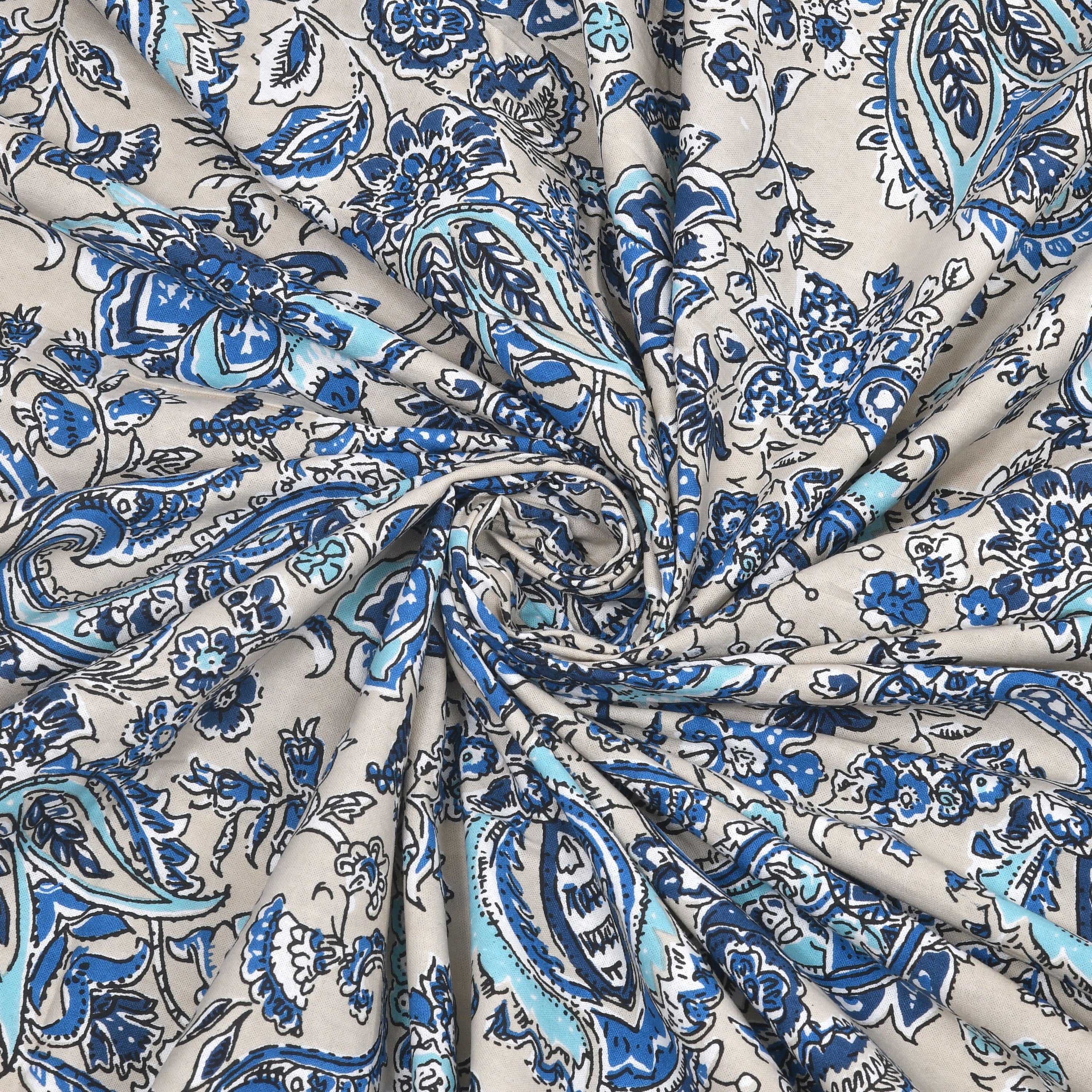 Silver Breeze Hand Block Printed Cotton King Bedsheet Set | 90×108 | 240 TC