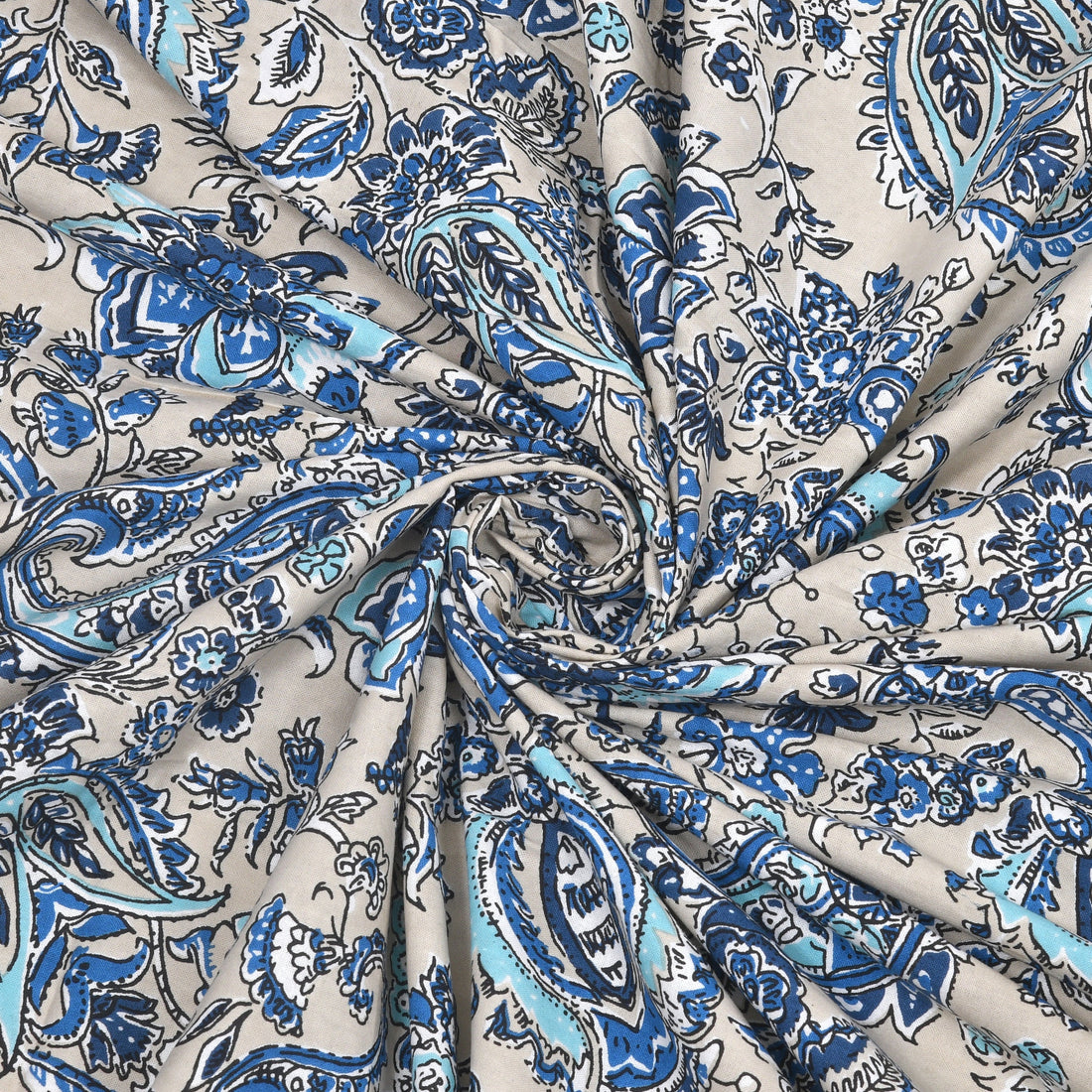 Silver Breeze Hand Block Printed Cotton King Bedsheet Set | 90×108 | 240 TC