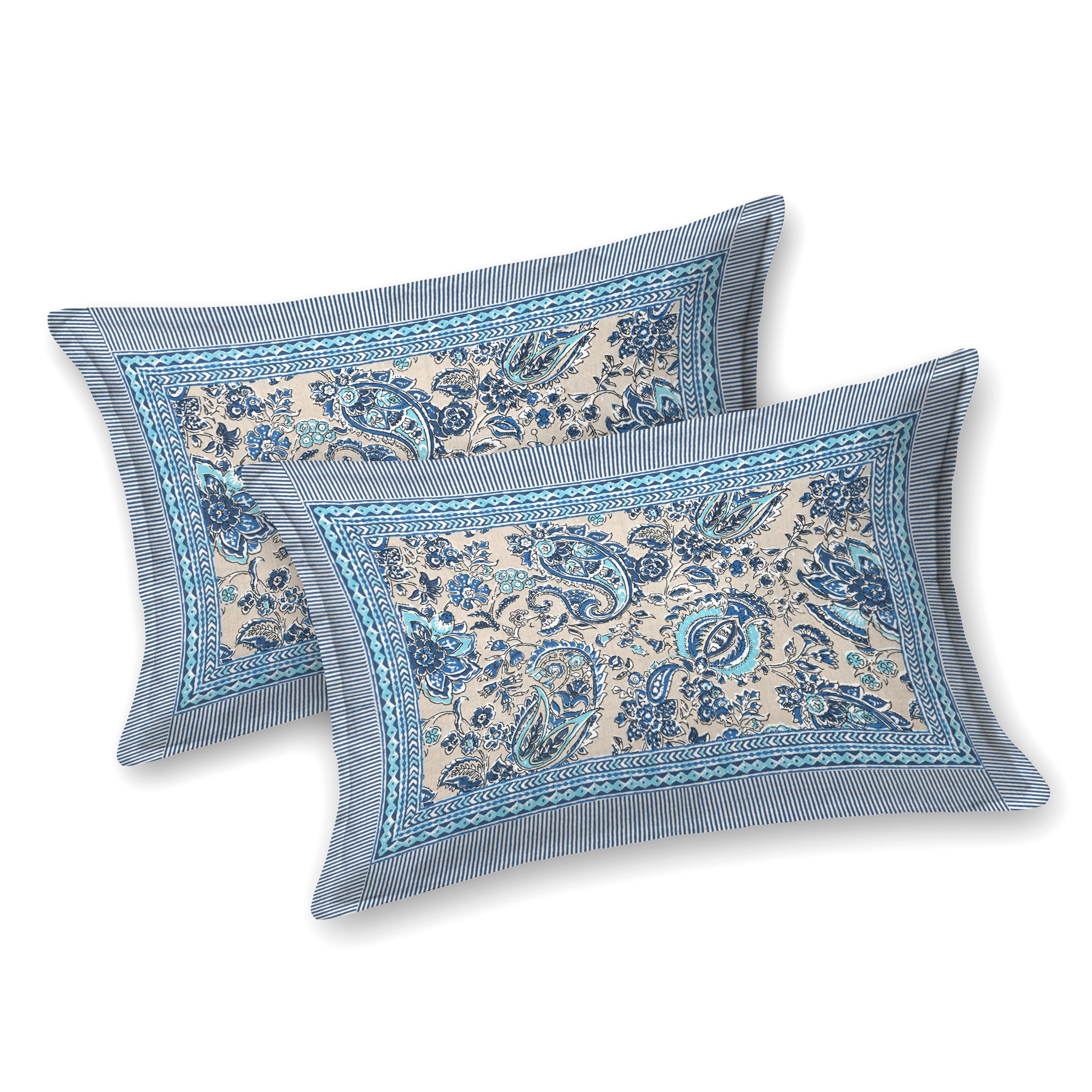 Silver Breeze Hand Block Printed Cotton King Bedsheet Set | 90×108 | 240 TC