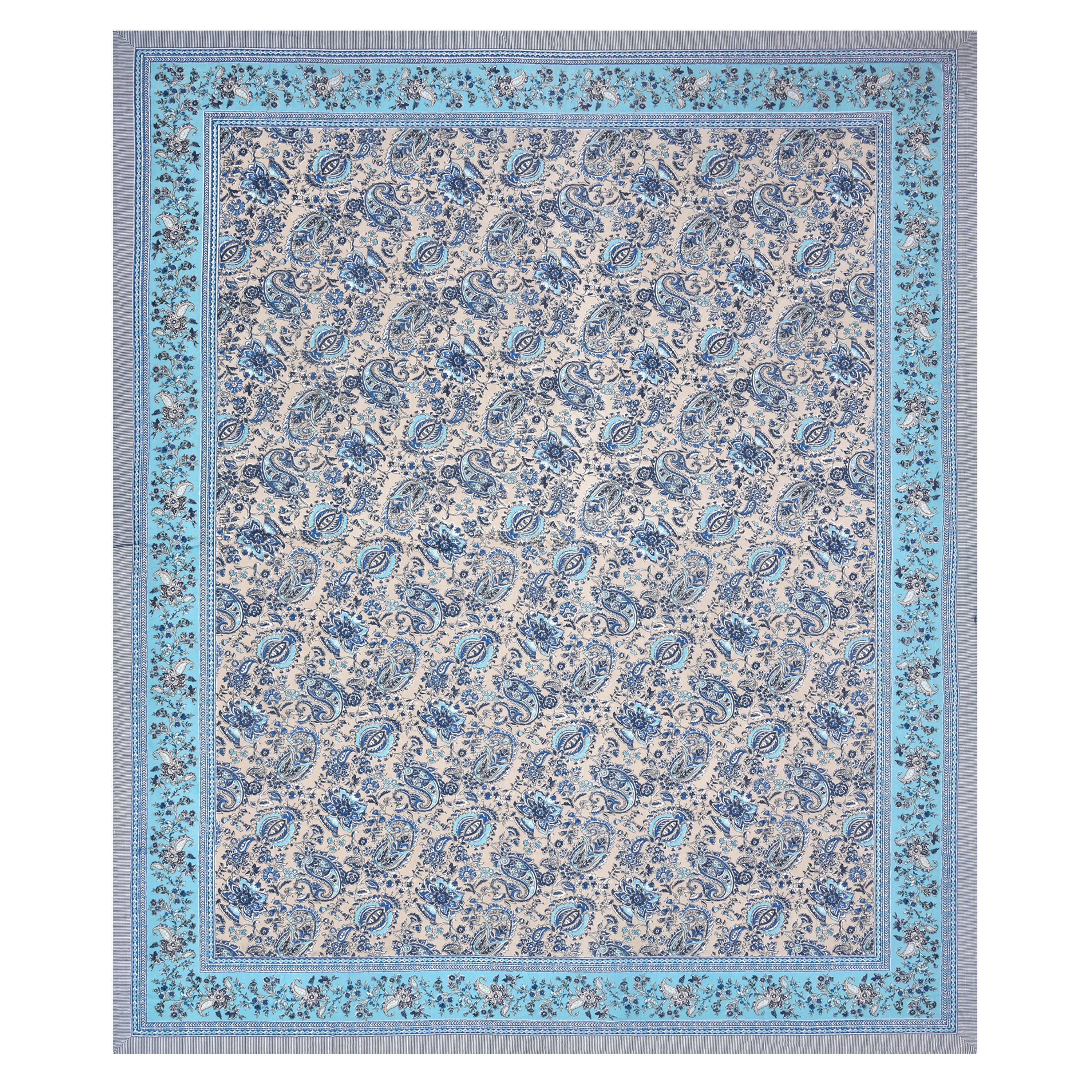 Silver Breeze Hand Block Printed Cotton King Bedsheet Set | 90×108 | 240 TC