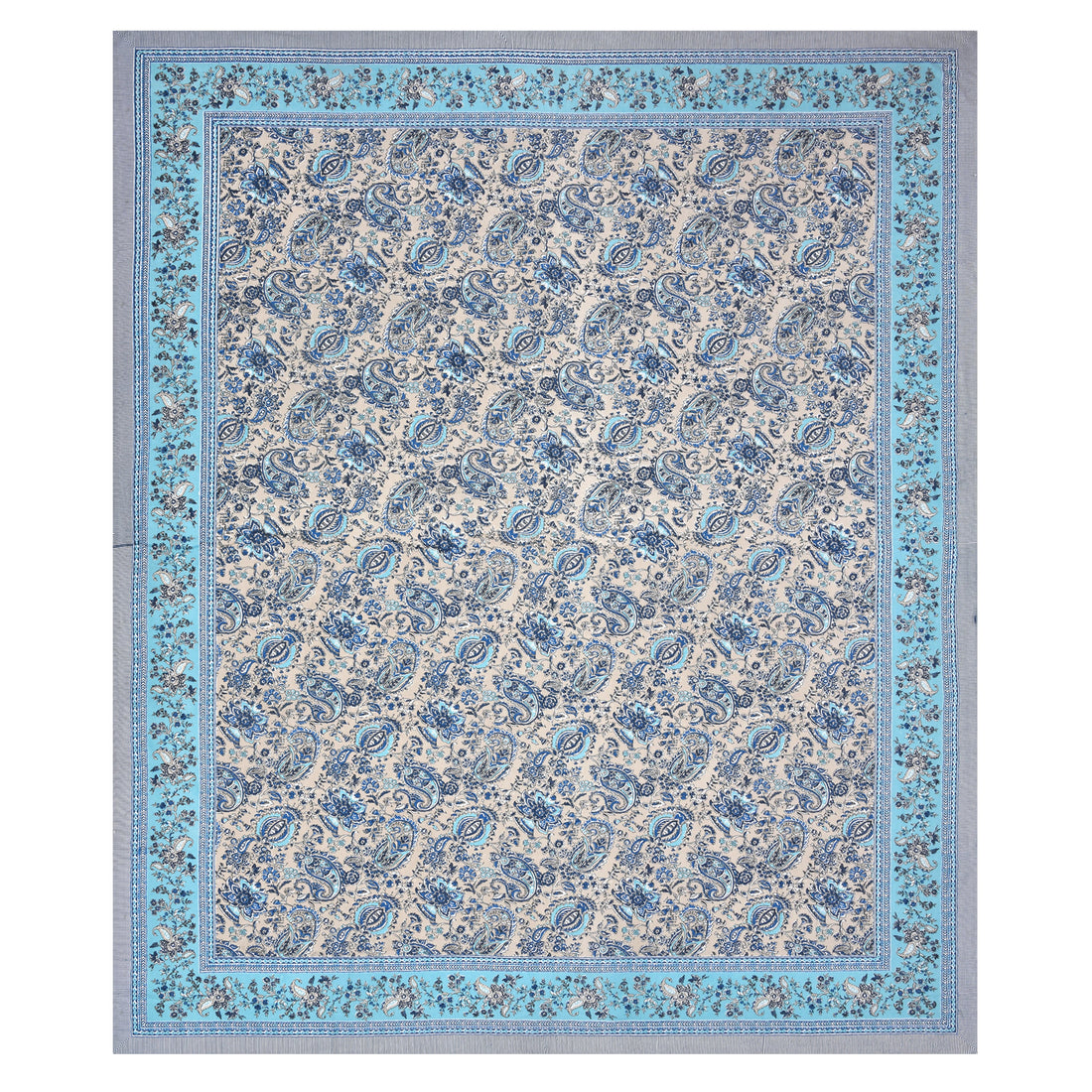 Silver Breeze Hand Block Printed Cotton King Bedsheet Set | 90×108 | 240 TC