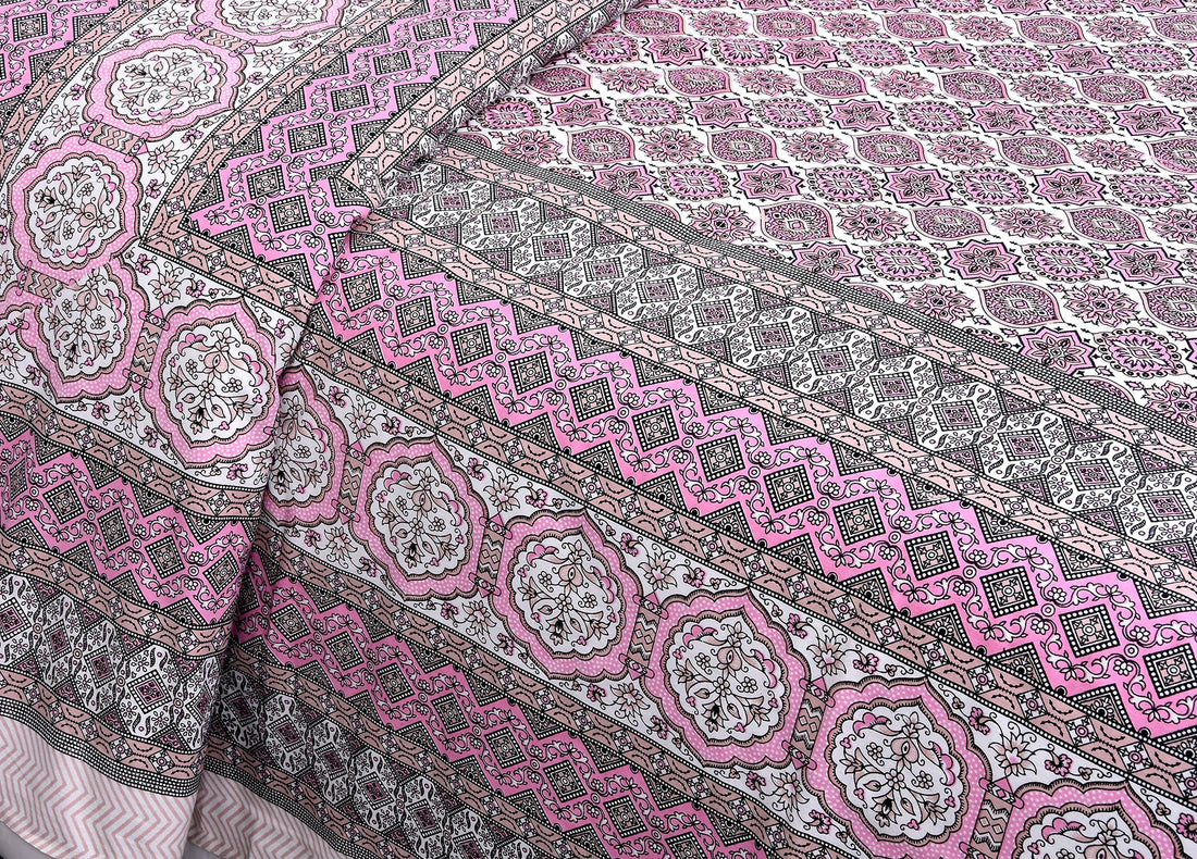 Gulabi Chhaon Hand Block Printed Cotton King Bedsheet Set | 90×108 | 240 TC