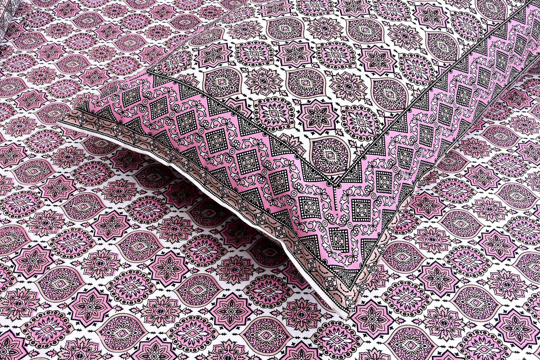 Gulabi Chhaon Hand Block Printed Cotton King Bedsheet Set | 90×108 | 240 TC