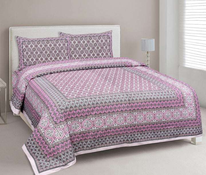 Gulabi Chhaon Hand Block Printed Cotton King Bedsheet Set