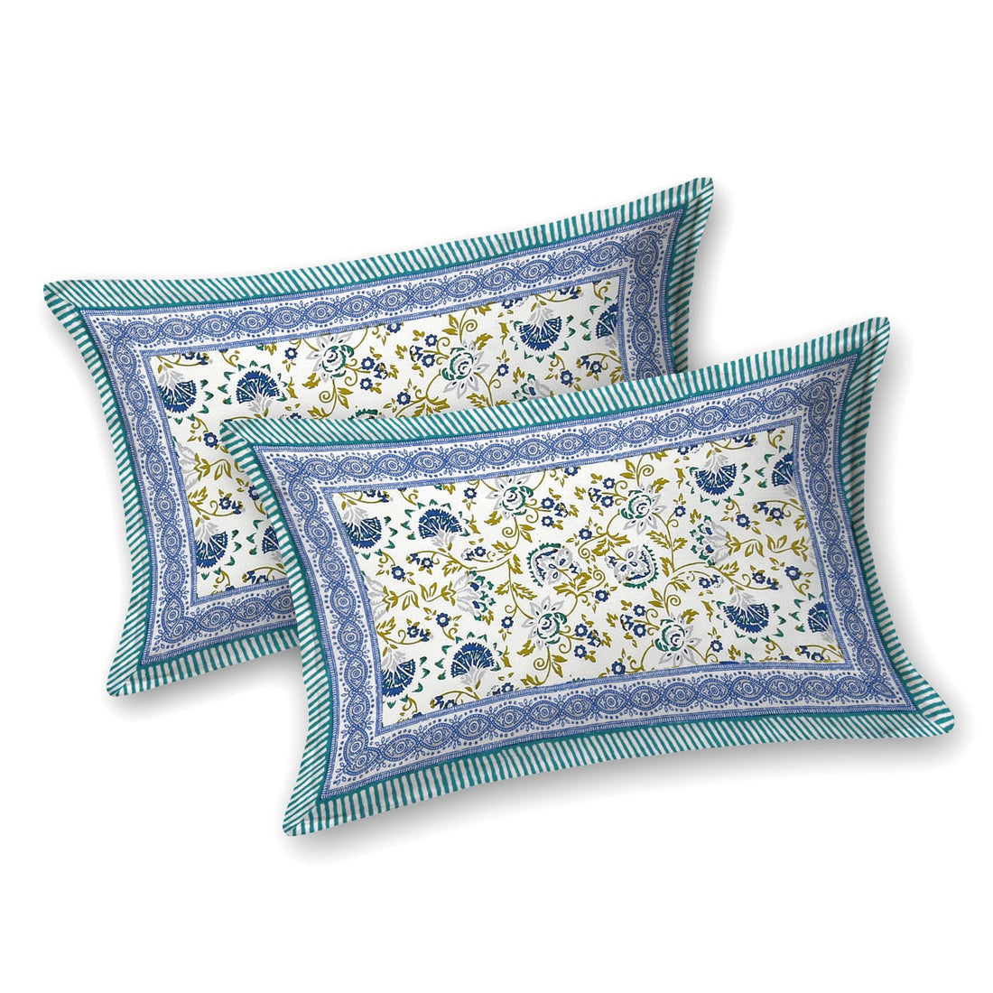 Blue Shalimar Jaal Hand Block Printed Cotton King Bedsheet Set | 90×108 | 240 TC