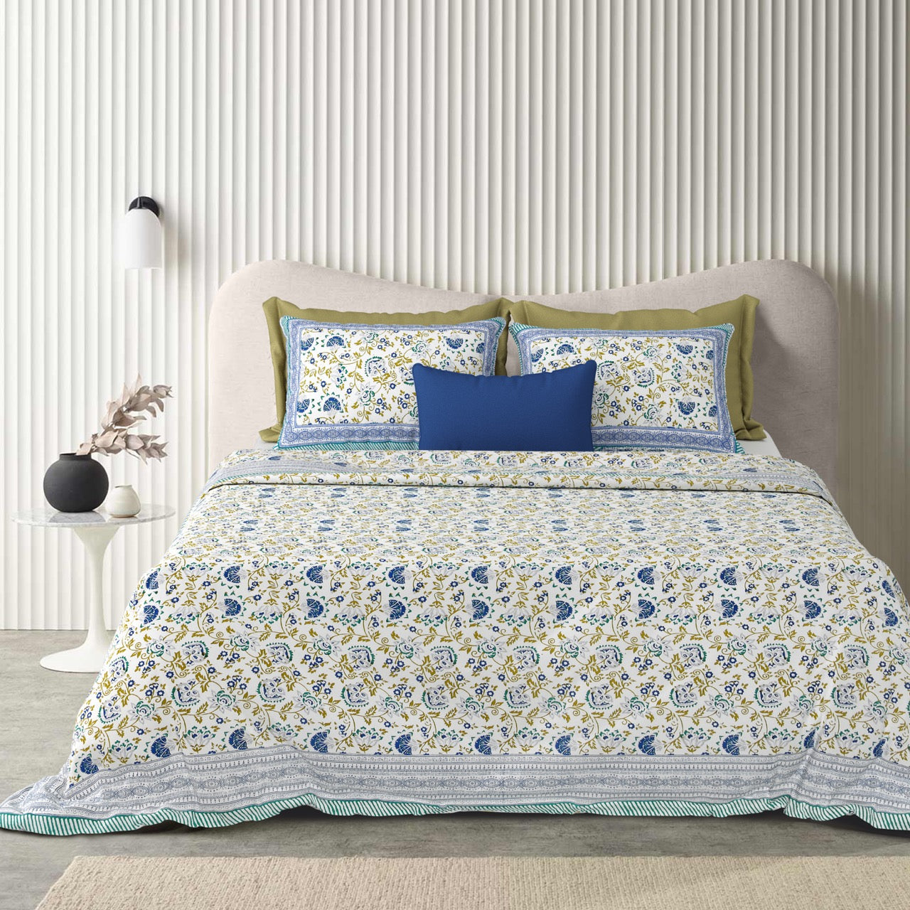 Blue Shalimar Jaal Hand Block Printed Cotton King Bedsheet Set