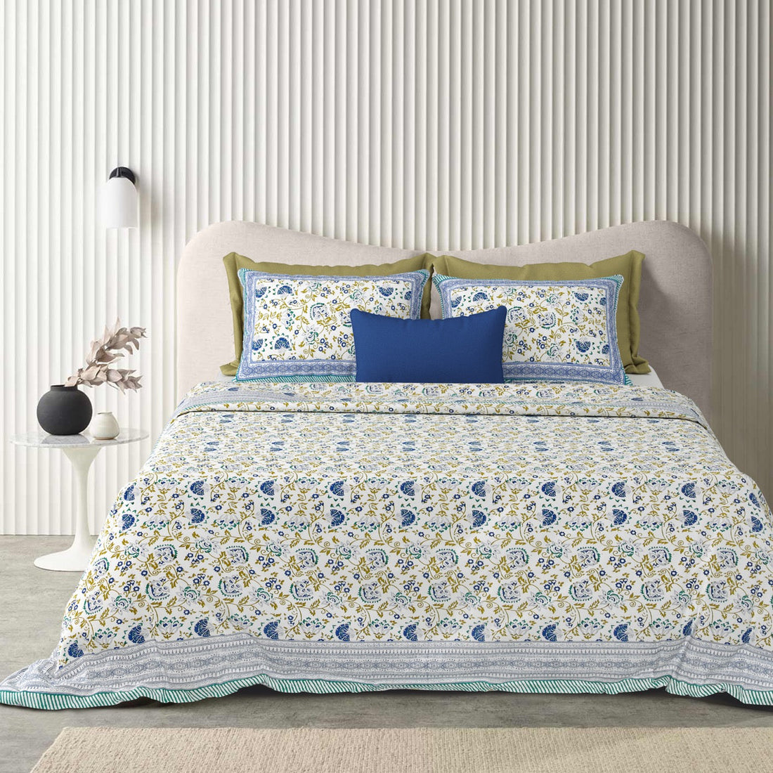 Blue Shalimar Jaal Hand Block Printed Cotton King Bedsheet Set