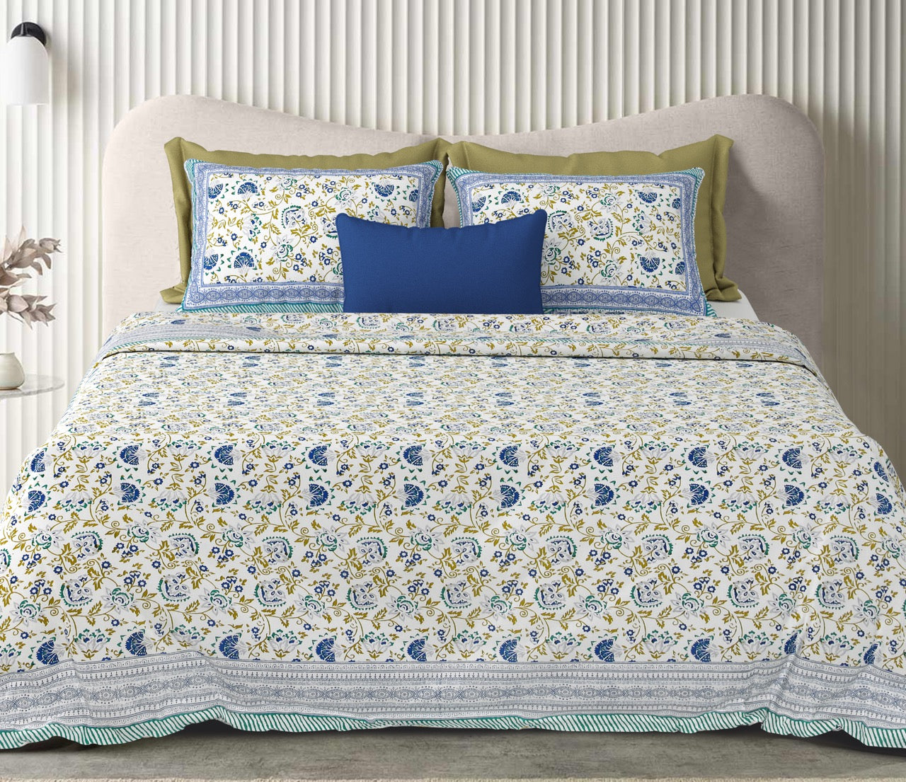 Blue Shalimar Jaal Hand Block Printed Cotton King Bedsheet Set | 90×108 | 240 TC