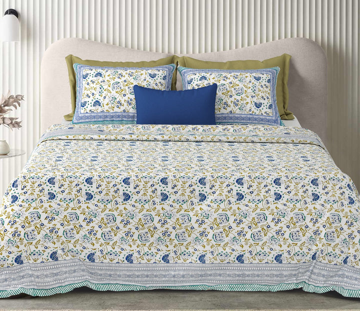 Blue Shalimar Jaal Hand Block Printed Cotton King Bedsheet Set | 90×108 | 240 TC