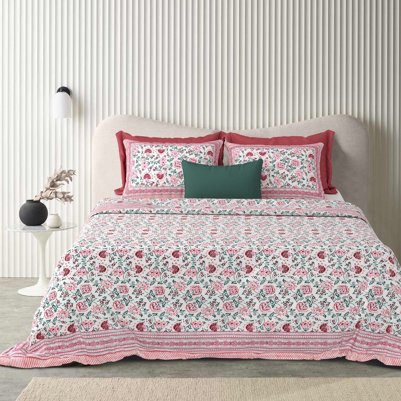 Pink Shalimar Jaal Hand Block Printed Cotton King Bedsheet Set