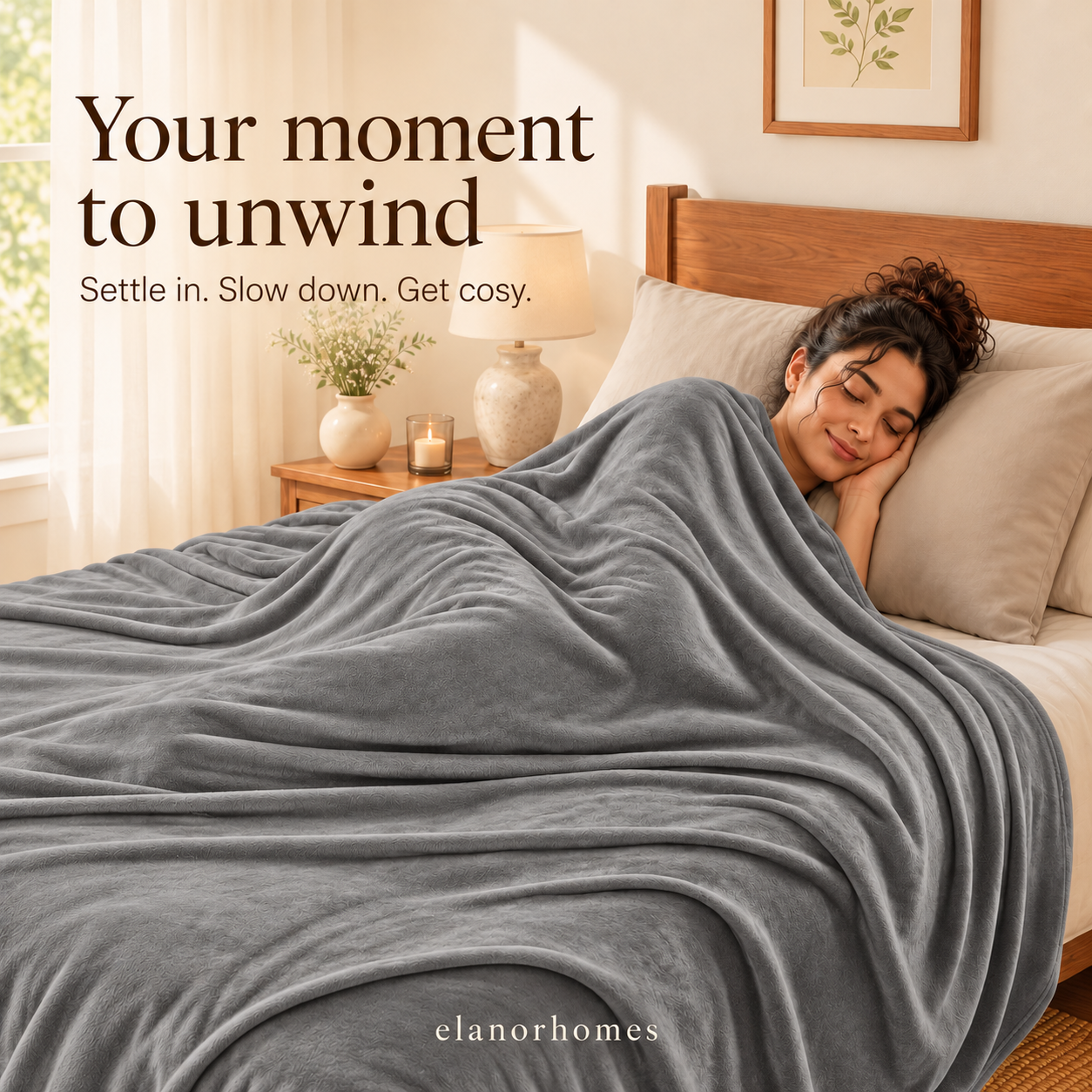 Midnight Grey Warm Embrace Flannel Solid Double Blanket, 220 Gsm, Warm Embrace