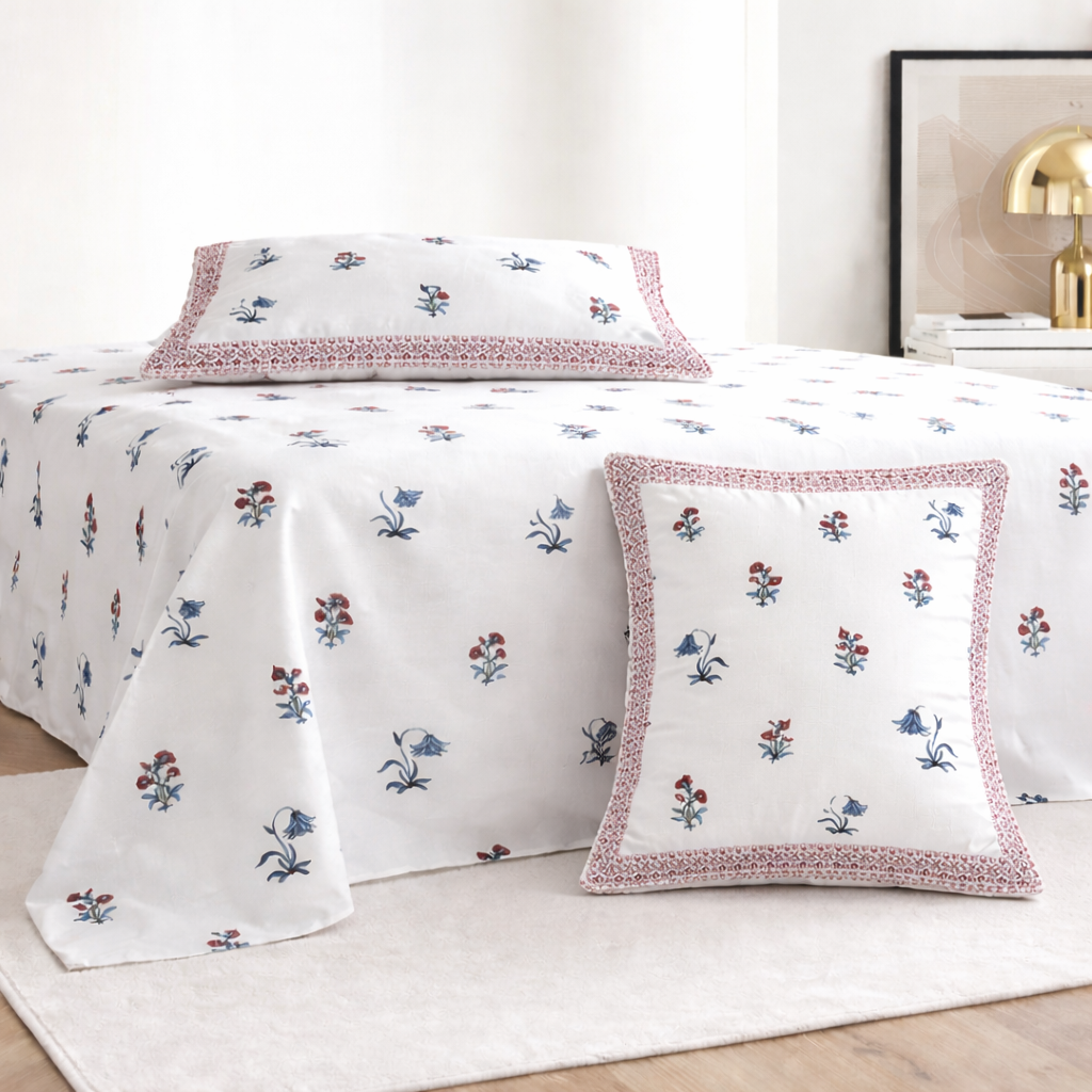 Elysian Dream Hand Block Printed Cotton King Bedsheet Set