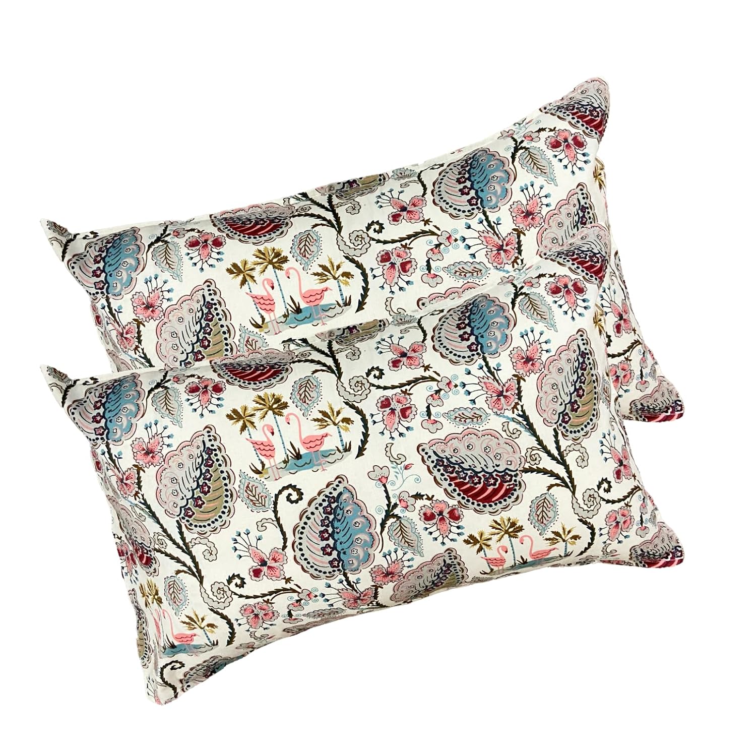 Flamingo Petal Elastic Cotton Fitted King Bedsheet (78×72×8 Inch) with 2 Pillow Covers (18×28 Inch) | Soft & Cozy Bedding