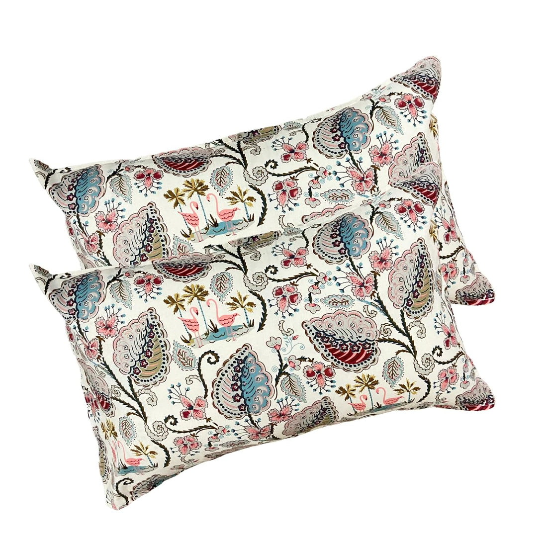 Flamingo Petal Elastic Cotton Fitted King Bedsheet (78×72×8 Inch) with 2 Pillow Covers (18×28 Inch) | Soft & Cozy Bedding