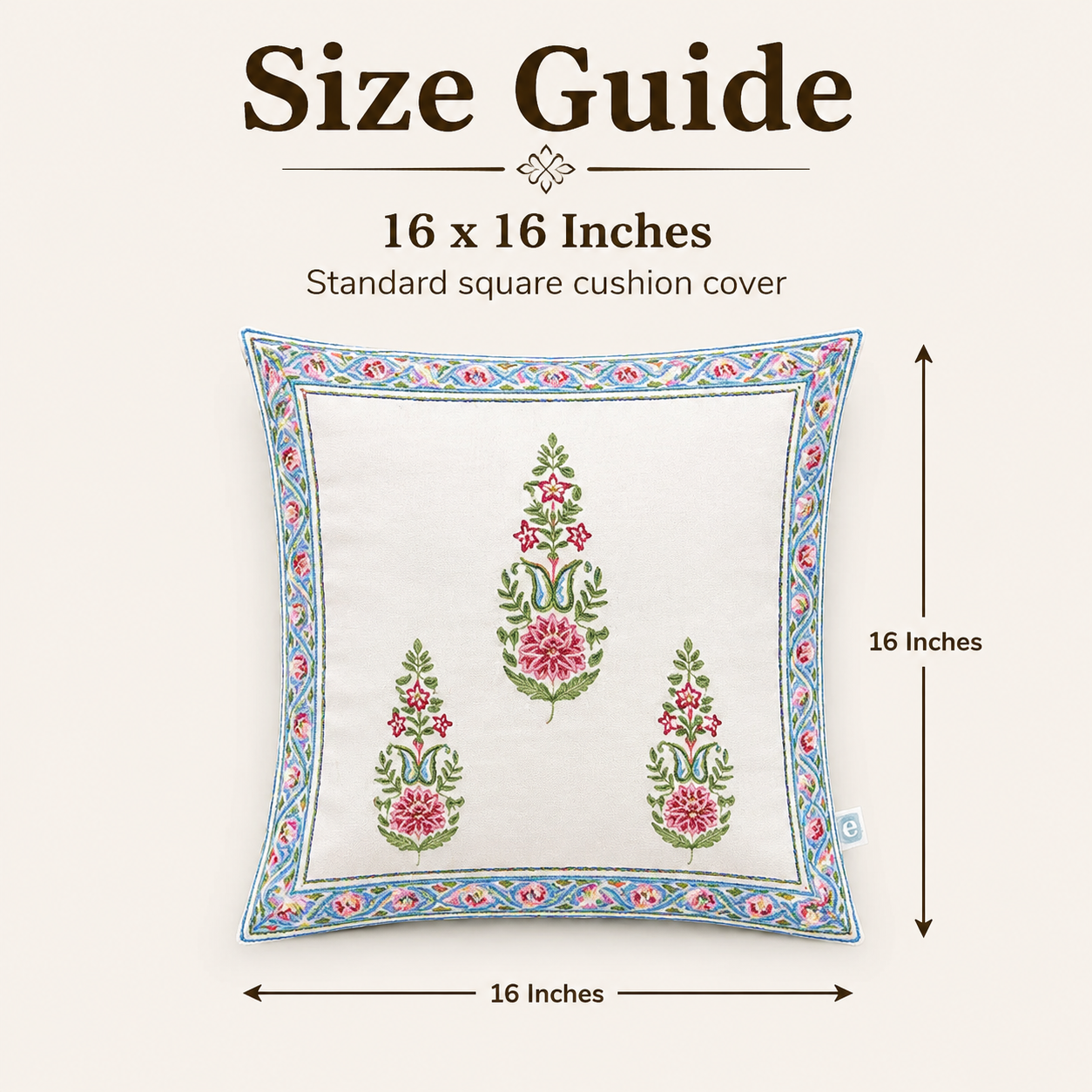 Floral Meher Bloom Cushion Covers 16x16 Inches Pack of 2 | Jaipuri Hand Block Print Canvas Cotton Pillow Covers | Decorative Throw Cushion Cover Set
