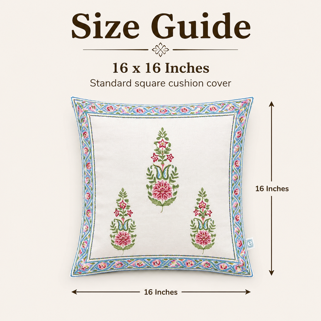 Floral Meher Bloom Cushion Covers 16x16 Inches Pack of 2 | Jaipuri Hand Block Print Canvas Cotton Pillow Covers | Decorative Throw Cushion Cover Set