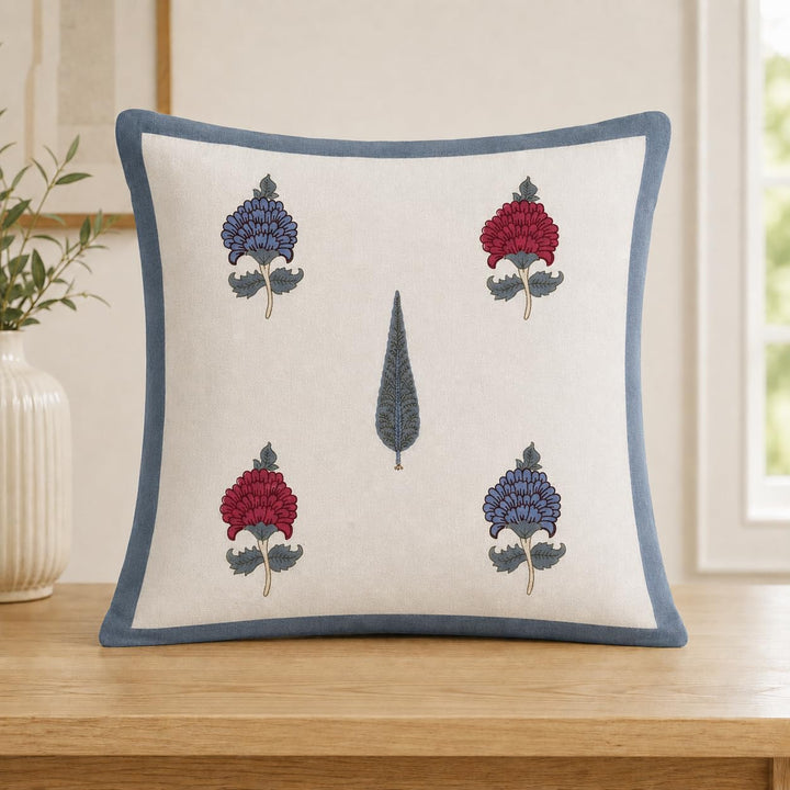 Floral Bloom Cushion Covers 16x16 Inches Pack of 5 | Jaipuri Hand Block Print Cotton Pillow Covers | Soft 300 TC Decorative Throw Cushion Cover Set