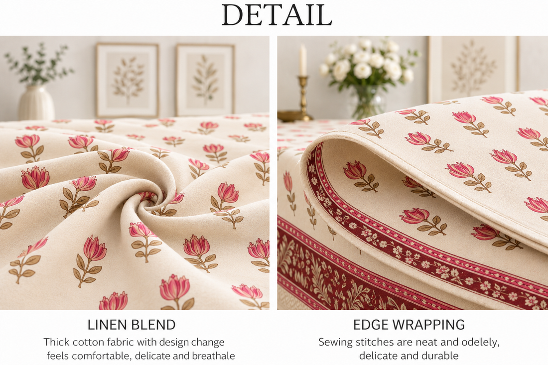 Floral Motif Hand Block Printed Cotton Table Cover I 6 Seater
