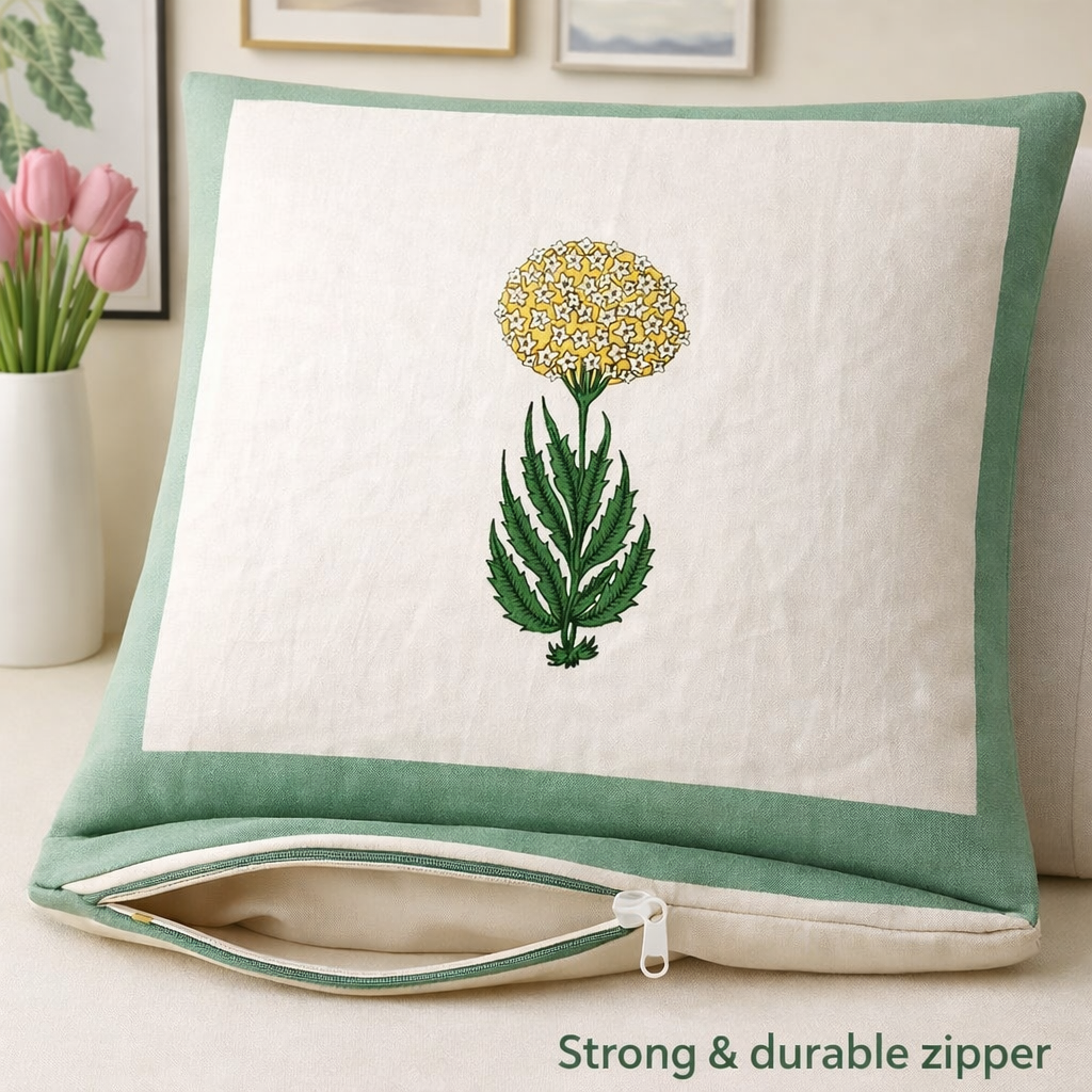Florance Bloom Cushion Covers 16x16 Inches Pack of 5 | Jaipuri Hand Block Print Cotton Pillow Covers | Soft 300 TC Decorative Throw Cushion Cover Set