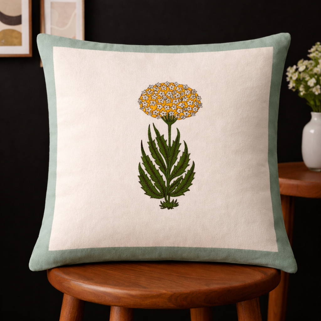 Florance Bloom Cushion Covers 16x16 Inches Pack of 5 | Jaipuri Hand Block Print Cotton Pillow Covers | Soft 300 TC Decorative Throw Cushion Cover Set