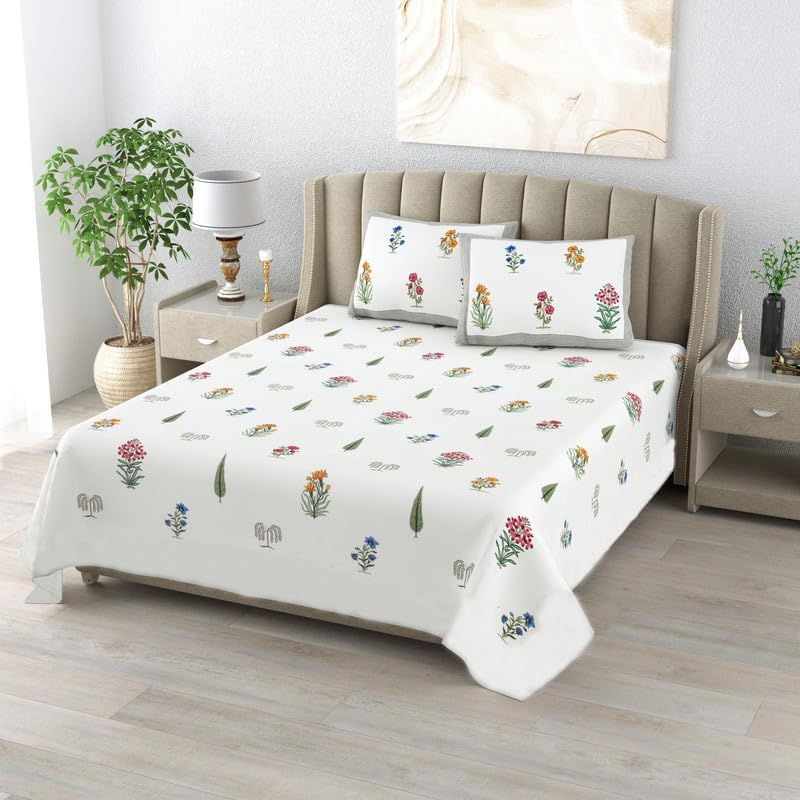 Gulzaar Hand Block Printed Cotton King Bedsheet Set
