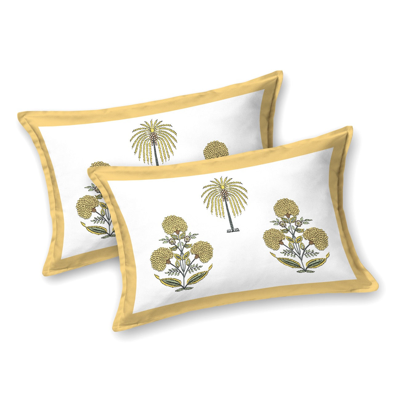 Golden Heaven Hand Block Printed Cotton King Bedsheet Set | 90x108 | 240 TC